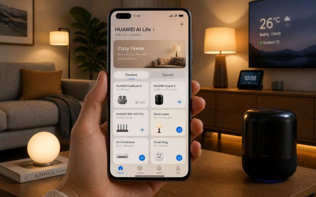Huawei AI Life app controls smart devices, tracks fitness, and manages settings.